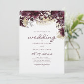 水彩ワインレッド ホワイト ゴールド フローラル ウェディング 招待状 (スタンド正面)