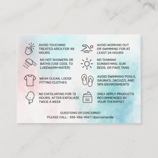 水彩ワックス加工アフターケアカード 名刺 (裏面)