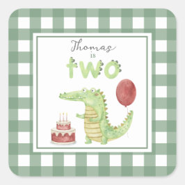 水彩ワニの2歳の誕生日 スクエアシール