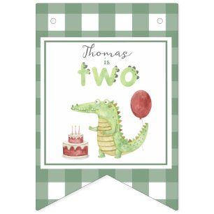 水彩ワニの2歳の誕生日 バンティングフラッグ