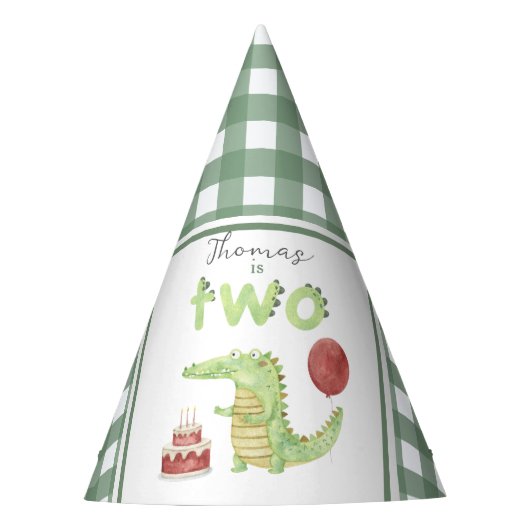 水彩ワニの2歳の誕生日 パーティーハット (正面)