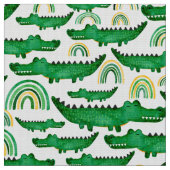水彩ワニキッズ爬虫類 ファブリック (クローズアップ)