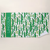 水彩ワニワニワニのワニにレインボーパーソナライズ ビーチタオル (正面)