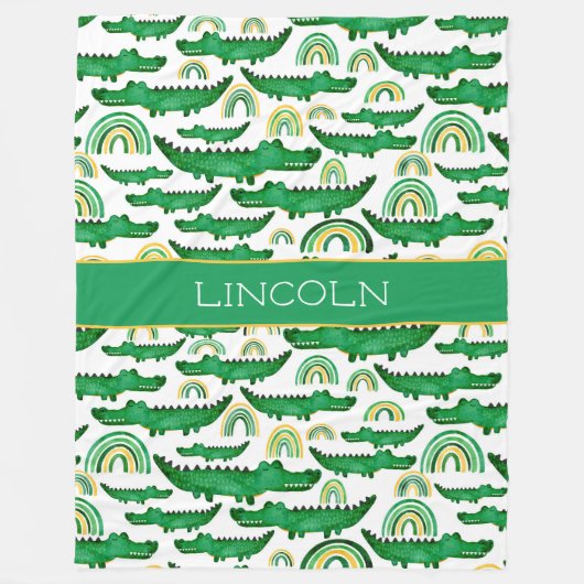 水彩ワニワニワニのワニにレインボーパーソナライズ フリースブランケット (正面)