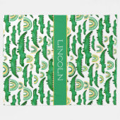 水彩ワニワニワニのワニにレインボーパーソナライズ フリースブランケット (正面(横))