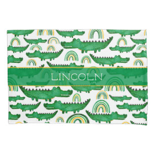 水彩ワニワニワニのワニにレインボーパーソナライズ 枕カバー