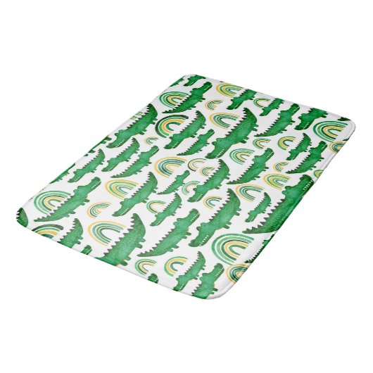 水彩ワニワニワニワニレインボーキッズ バスマット (アングル)