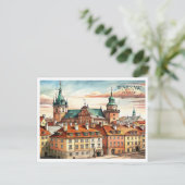 水彩ワルシャワポーランド街並はがき シーズンポストカード (スタンド正面)