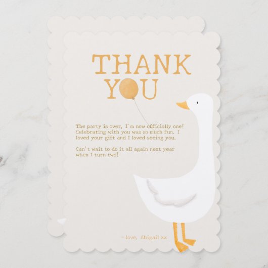 水彩ワンガチョウ間抜けワイルドフラワー1st誕生日 サンキューカード (正面/裏面)