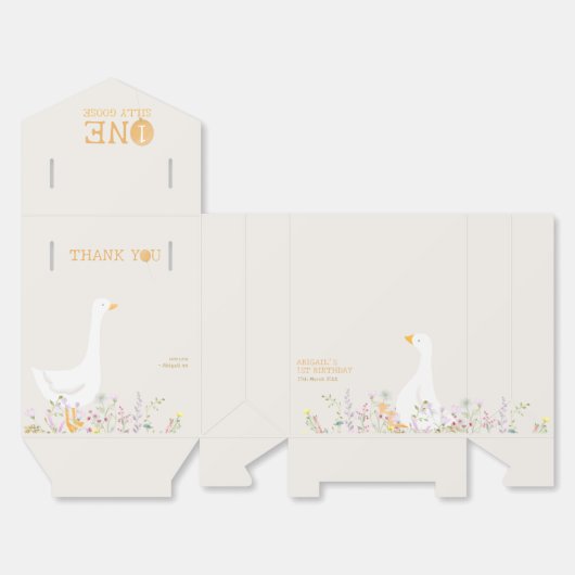 水彩ワンガチョウ間抜けワイルドフラワー1st誕生日 フェイバーボックス (見開き)