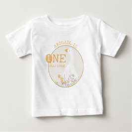 水彩ワンガチョウ間抜けワイルドフラワー1st誕生日 ベビーTシャツ