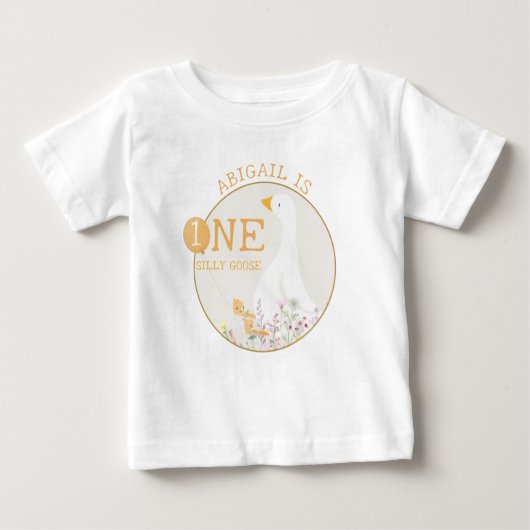 水彩ワンガチョウ間抜けワイルドフラワー1st誕生日 ベビーTシャツ (正面)