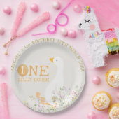 水彩ワンガチョウ間抜けワイルドフラワー1st誕生日 ペーパープレート (パーティー)