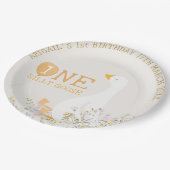 水彩ワンガチョウ間抜けワイルドフラワー1st誕生日 ペーパープレート (アングル)