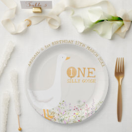 水彩ワンガチョウ間抜けワイルドフラワー1st誕生日 ペーパープレート