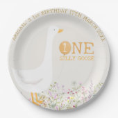 水彩ワンガチョウ間抜けワイルドフラワー1st誕生日 ペーパープレート (正面)