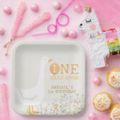 水彩ワンガチョウ間抜けワイルドフラワー1st誕生日 ペーパープレート (パーティー)