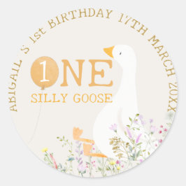 水彩ワンガチョウ間抜けワイルドフラワー1st誕生日 ラウンドシール
