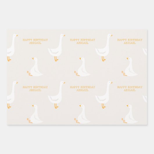 水彩ワンガチョウ間抜けワイルドフラワー1st誕生日 ラッピングペーパーシート (正面3)