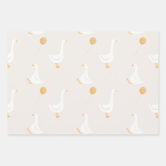 水彩ワンガチョウ間抜けワイルドフラワー1st誕生日 ラッピングペーパーシート (正面)