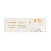 水彩ワンガチョウ間抜けワイルドフラワー1st誕生日 ラベル (正面)