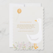 水彩ワンガチョウ間抜けワイルドフラワー1st誕生日 招待状 (裏面)