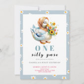水彩ワンガチョウ間抜けワイルドフラワー1st誕生日 招待状 (正面)