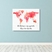 水彩ワールドマップ2ハート接続 キャンバスプリント (インサイチュ (ウッドフロア))