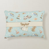 水彩ヴィンテージおもちゃパターンティール（緑がかった色）アクセント枕 アクセントクッション (正面)