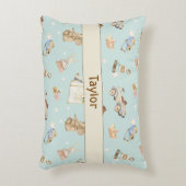 水彩ヴィンテージおもちゃパターンティール（緑がかった色）アクセント枕 アクセントクッション (正面(垂直))
