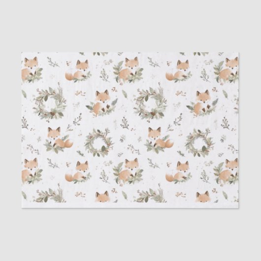 水彩ヴィンテージかわいいキツネのクリスマスパターン 薄葉紙 (正面)