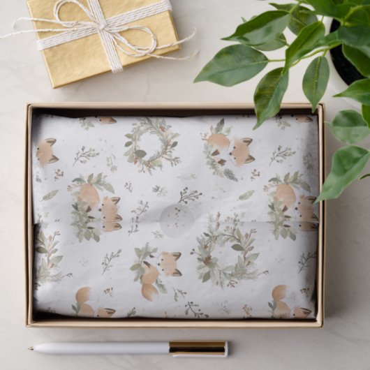 水彩ヴィンテージかわいいキツネのクリスマスパターン 薄葉紙 (ギフト)