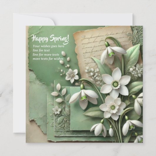 水彩ヴィンテージの雪滴と破れた紙 シーズンカード (正面)