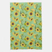水彩ヴィンテージひまわり花束パターン キッチンタオル (縦)