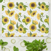 水彩ヴィンテージひまわり花束パターン キッチンタオル (折り畳み)