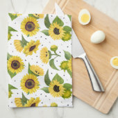 水彩ヴィンテージひまわり花束パターン キッチンタオル (四つ折り)