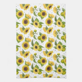 水彩ヴィンテージひまわり花束パターン キッチンタオル (縦)