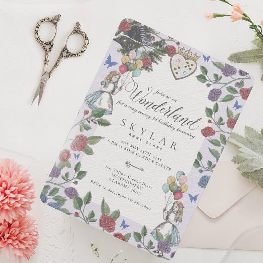 水彩ヴィンテージアリスinワンダーランド誕生日 招待状