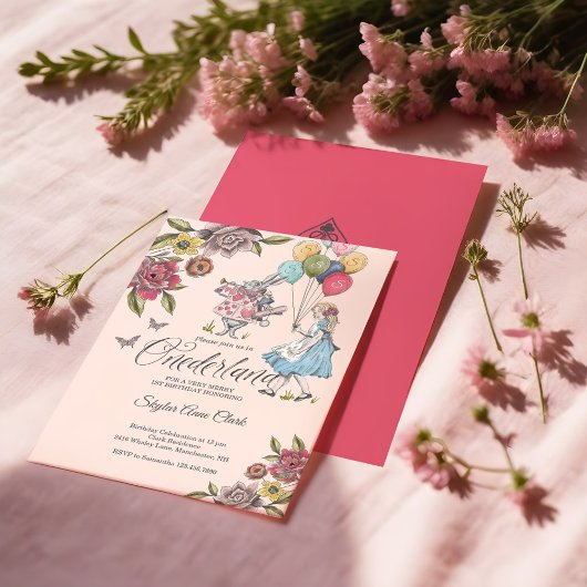 水彩ヴィンテージアリスin ONEderland誕生日 招待状