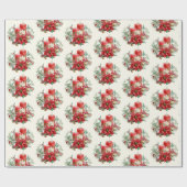 水彩ヴィンテージアートレッドクリスマスポインセチア ラッピングペーパー (フラット)