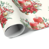 水彩ヴィンテージアートレッドクリスマスポインセチア ラッピングペーパー (ロールコーナー)
