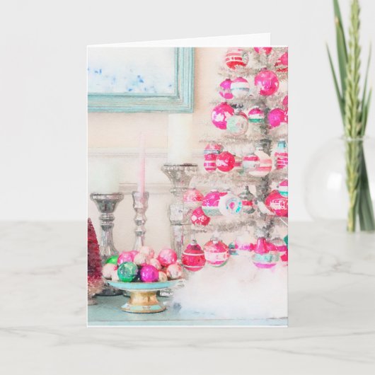 水彩ヴィンテージオーナメントクリスマスツリー カード (正面)