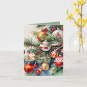 水彩ヴィンテージオーナメントフォトクラフトクリスマス カード (黄色い花)