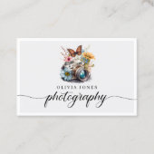 水彩ヴィンテージカメラ&花写真 名刺 (正面)
