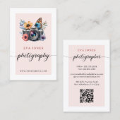 水彩ヴィンテージカメラ&花写真 名刺 (正面/裏面)