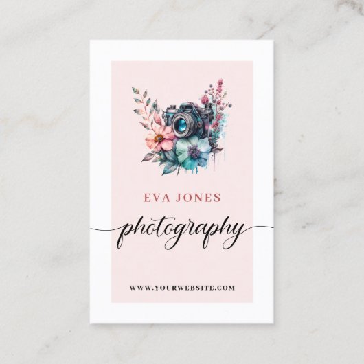 水彩ヴィンテージカメラ&花写真 名刺 (正面)