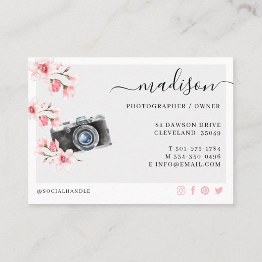 水彩ヴィンテージカメラ&花模様撮影 名刺 (裏面)