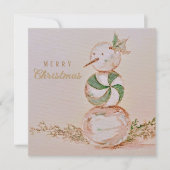 水彩ヴィンテージキャンディ雪だるまメリークリスマス シーズンカード (正面)