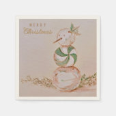 水彩ヴィンテージキャンディ雪だるまメリークリスマス スタンダードカクテルナプキン (正面)