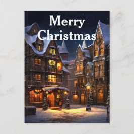 水彩ヴィンテージクリスマスウィンタービレッジシーン シーズンポストカード